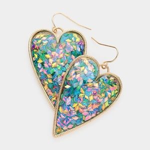 Gold Confetti glittered heart shaped medium size earrings